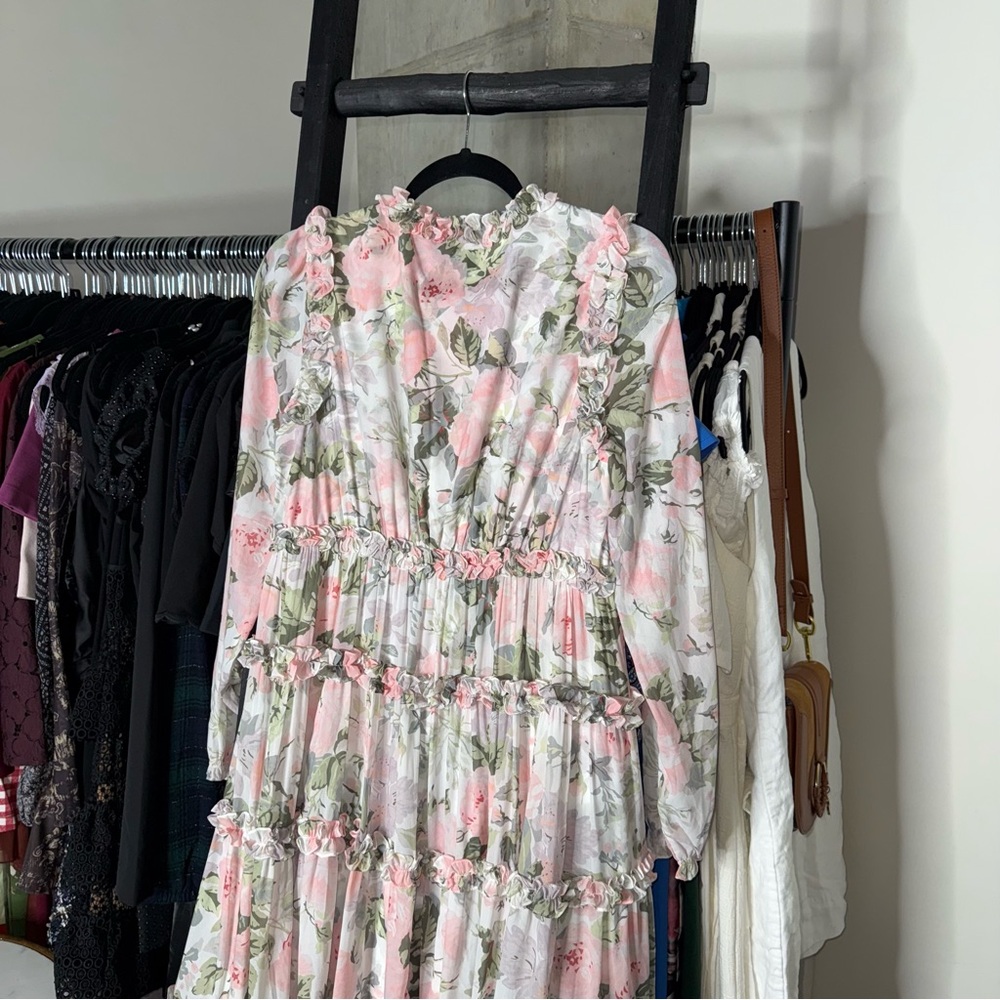 Needle & Thread Rose Powder Chiffon Tiered Romantic Whimsical Gown in Moonshine - Picture 13 of 15